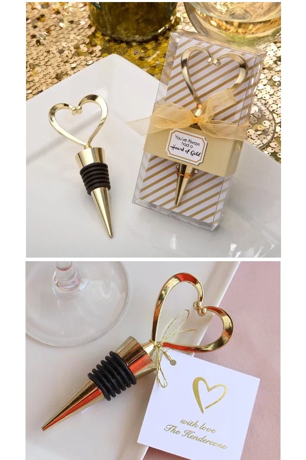 Gold Heart Bottle Stopper Wedding Favours